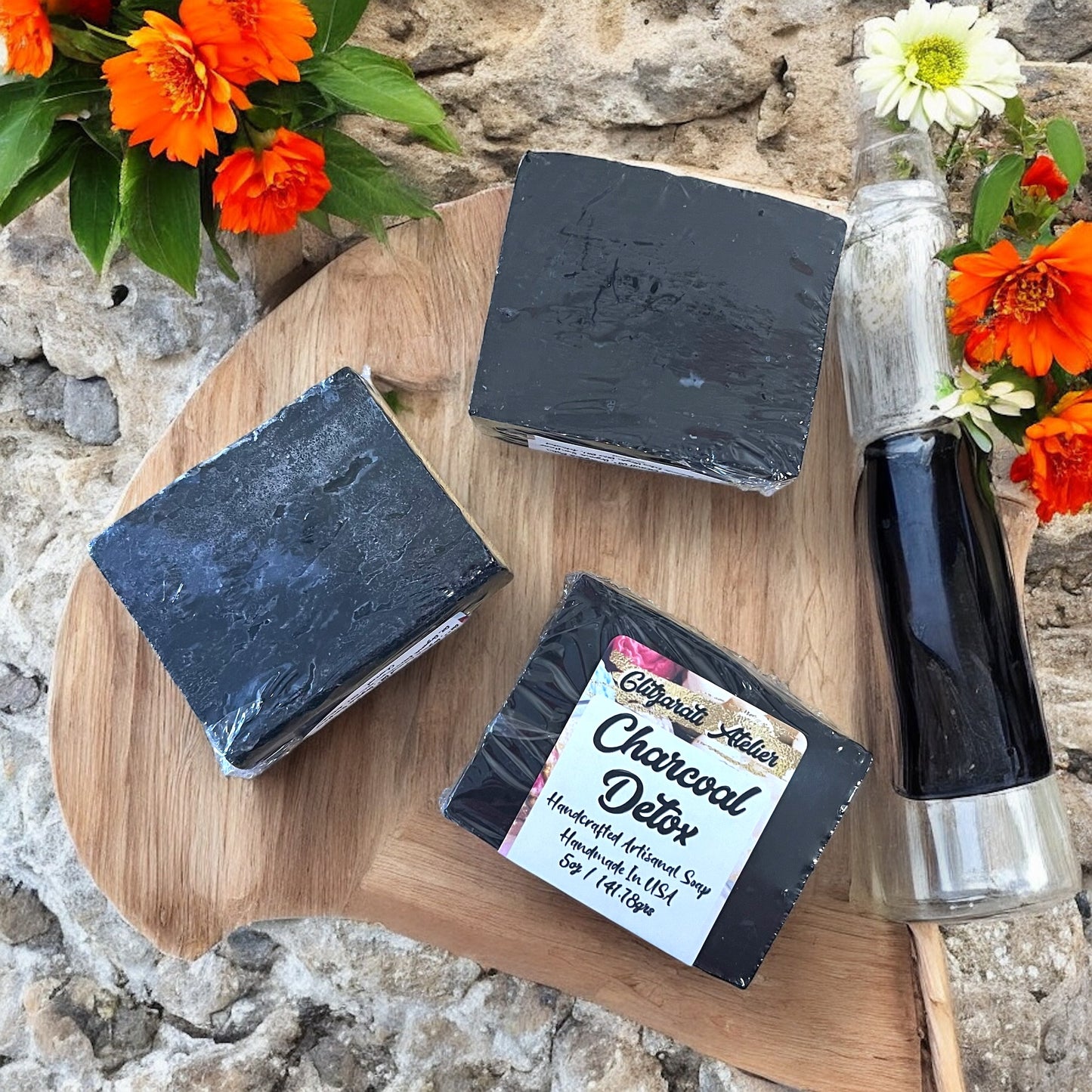 Charcoal Detox Soap Bar – Fragrance-Free Cold Process Cleanser | Unscented Vegan Skincare | Glitzarati Atelier