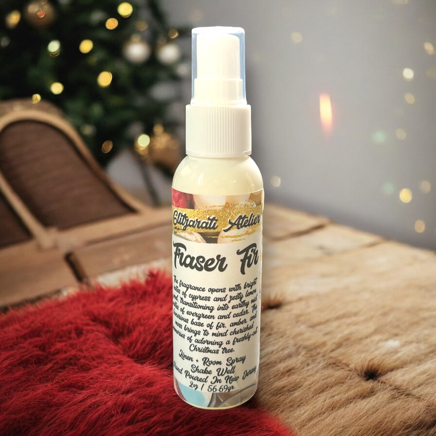 Linen & Room Fine Mist Spray – Fraser Fir | Natural 2oz Holiday Odor Freshener | Glitzarati Atelier