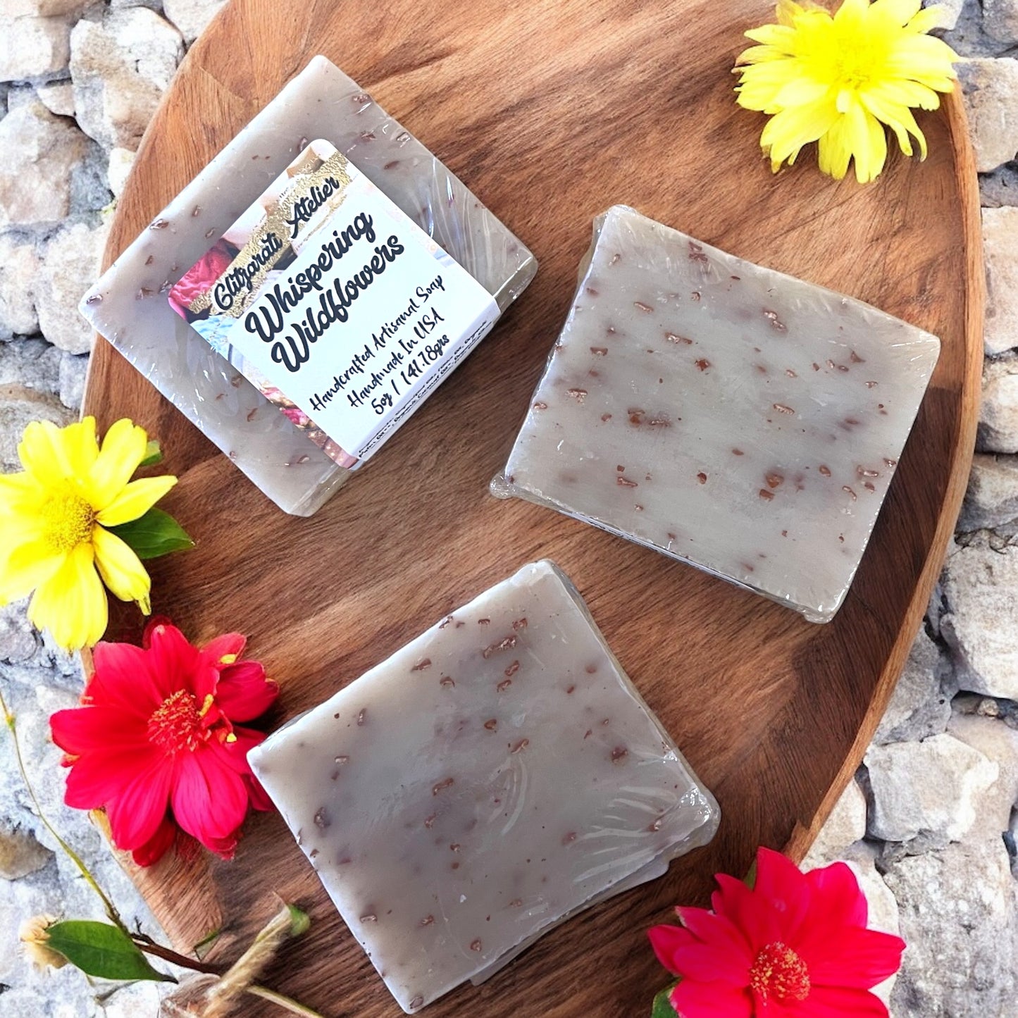 Whispering Wildflowers Soap Bar – Floral Powdered Breeze with Oats | Cold Process Vegan Skincare | Glitzarati Atelier