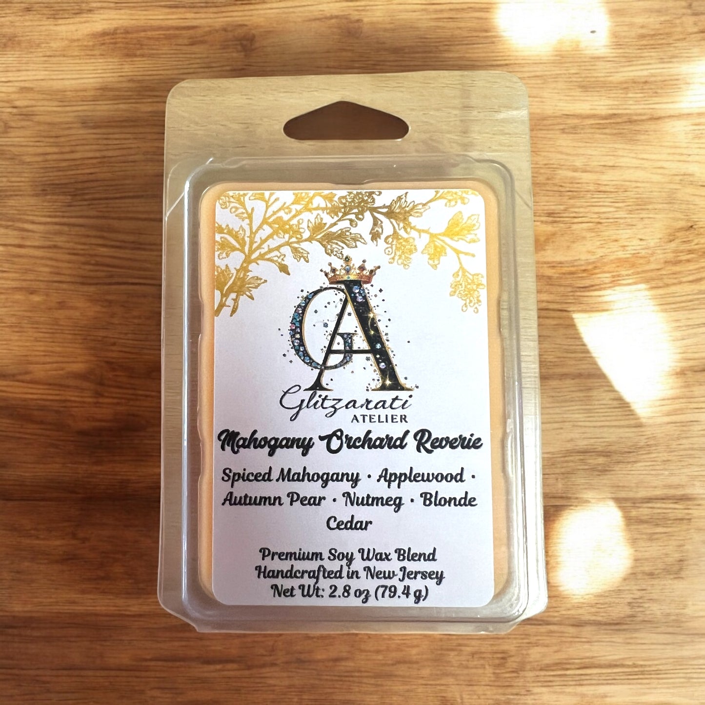 Mahogany Orchard Reverie Luxe Iridescent Wax Melts – Spiced Mahogany, Applewood & Autumn Pear • 2.8 oz | Glitzarati Atelier