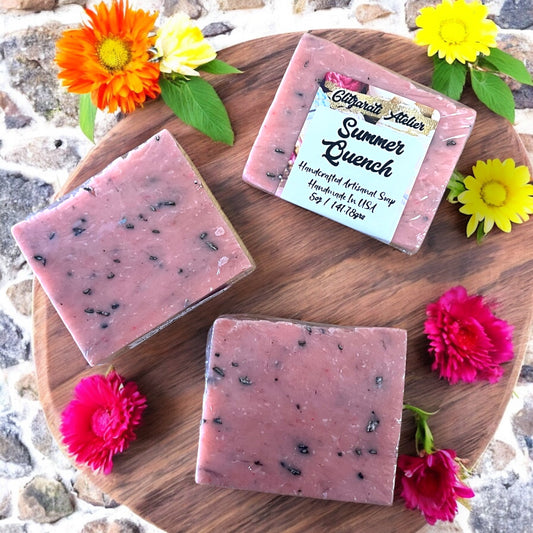 Summer Quench Soap Bar – Watermelon Lemonade with Aloe & Oats | Cold Process Vegan Skincare | Glitzarati Atelier