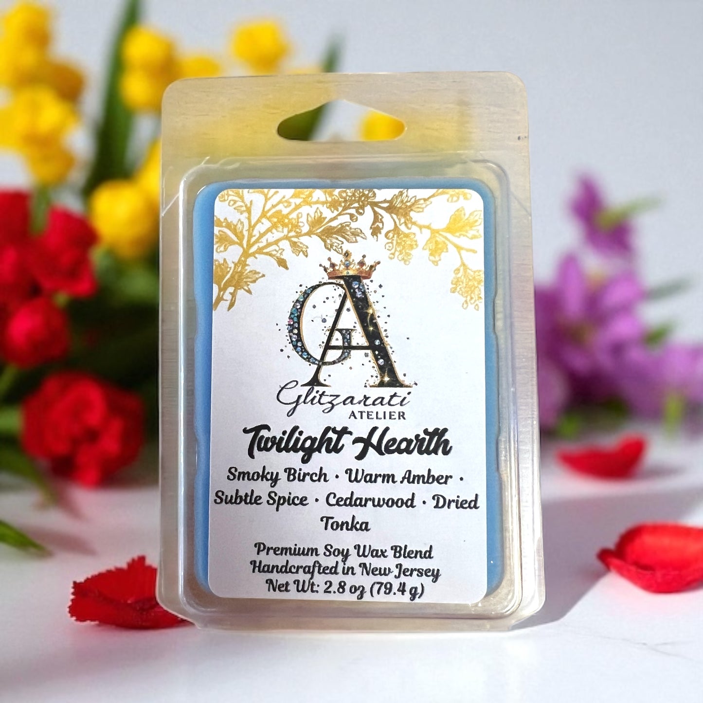 Twilight Hearth Luxe Iridescent Wax Melts – Smoky Birch • Warm Amber • Subtle Spice • 2.8 oz | Glitzarati Atelier