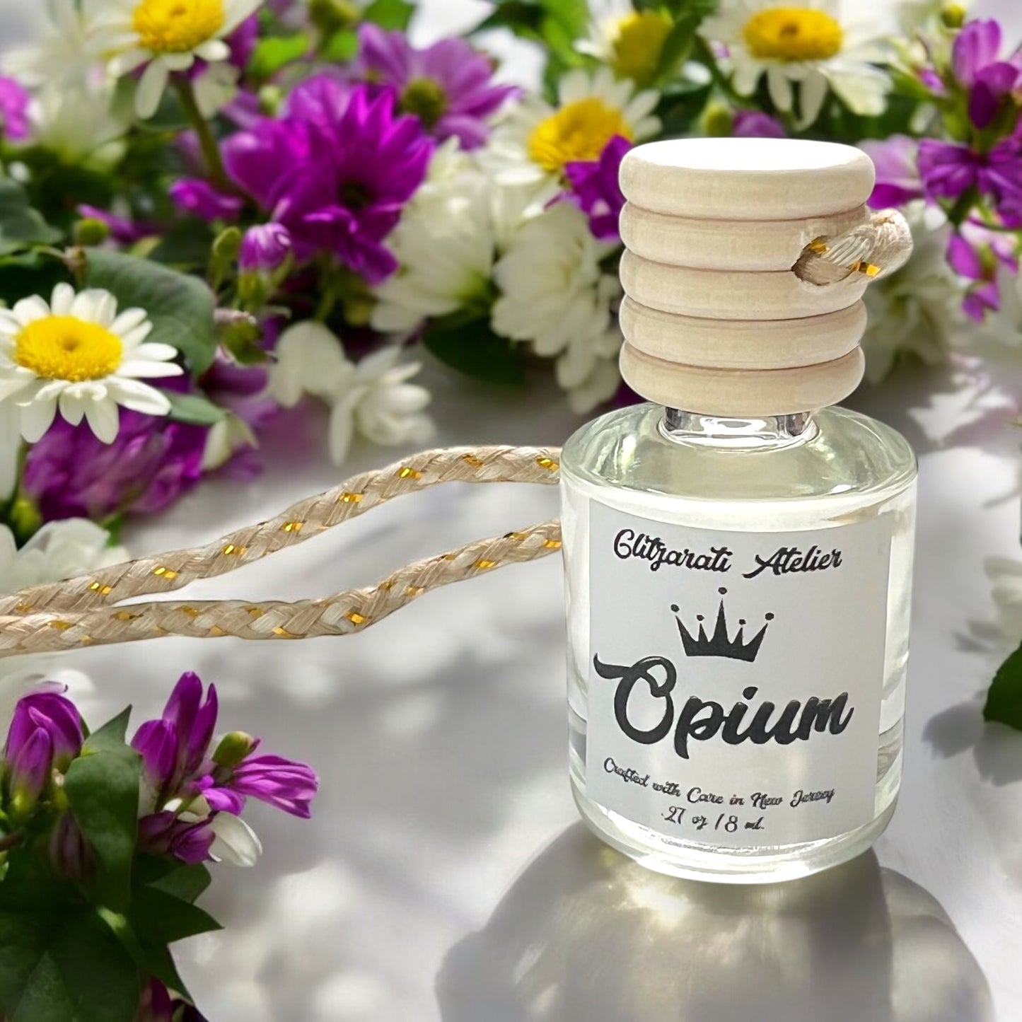 Opium Hanging Car Diffuser – Limited Edition Warm & Sensual Scent | 8ml Glass Freshener by Glitzarati Atelier