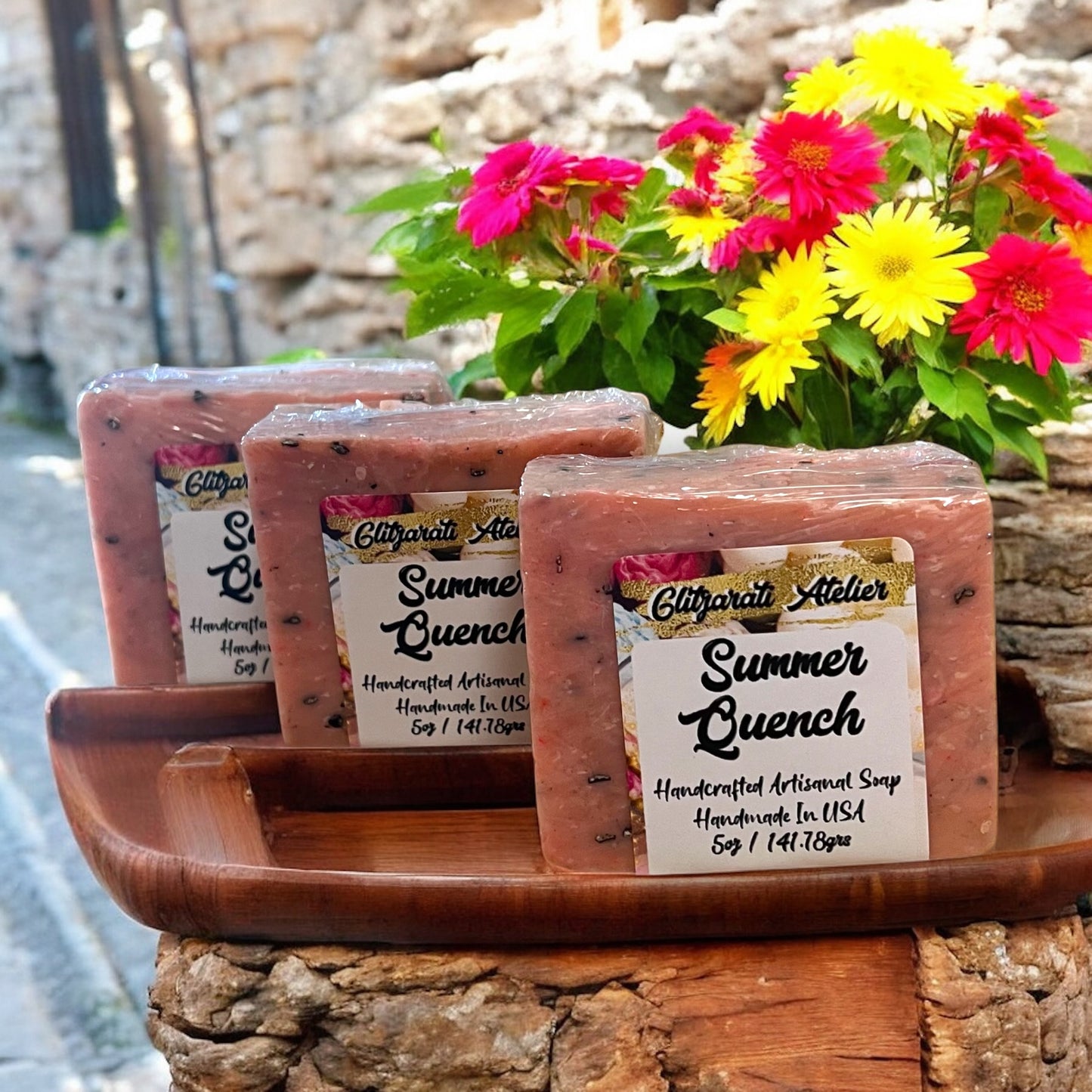 Summer Quench Soap Bar – Watermelon Lemonade with Aloe & Oats | Cold Process Vegan Skincare | Glitzarati Atelier