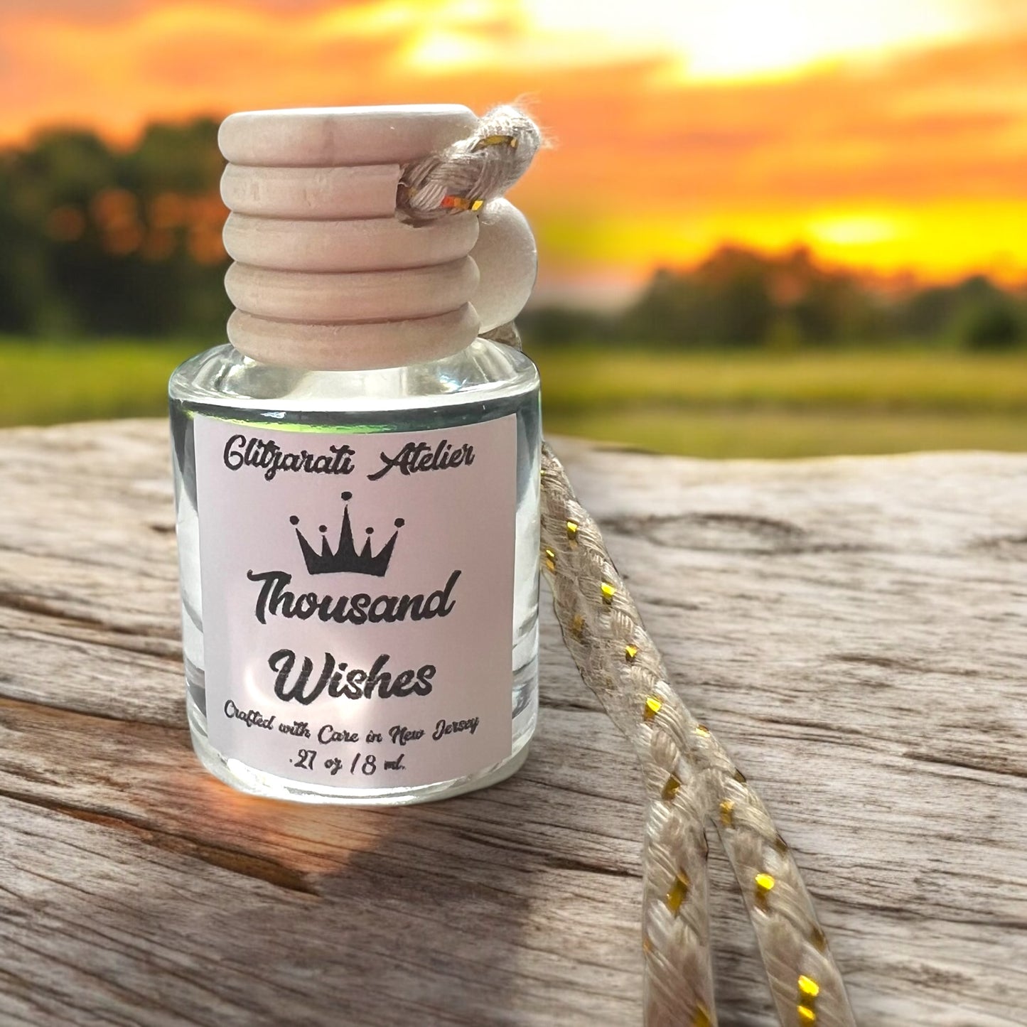 Thousand Wishes Hanging Car Diffuser – Bubbly Jasmine, Peony & Amber Glow | 8ml Glass Freshener by Glitzarati Atelier