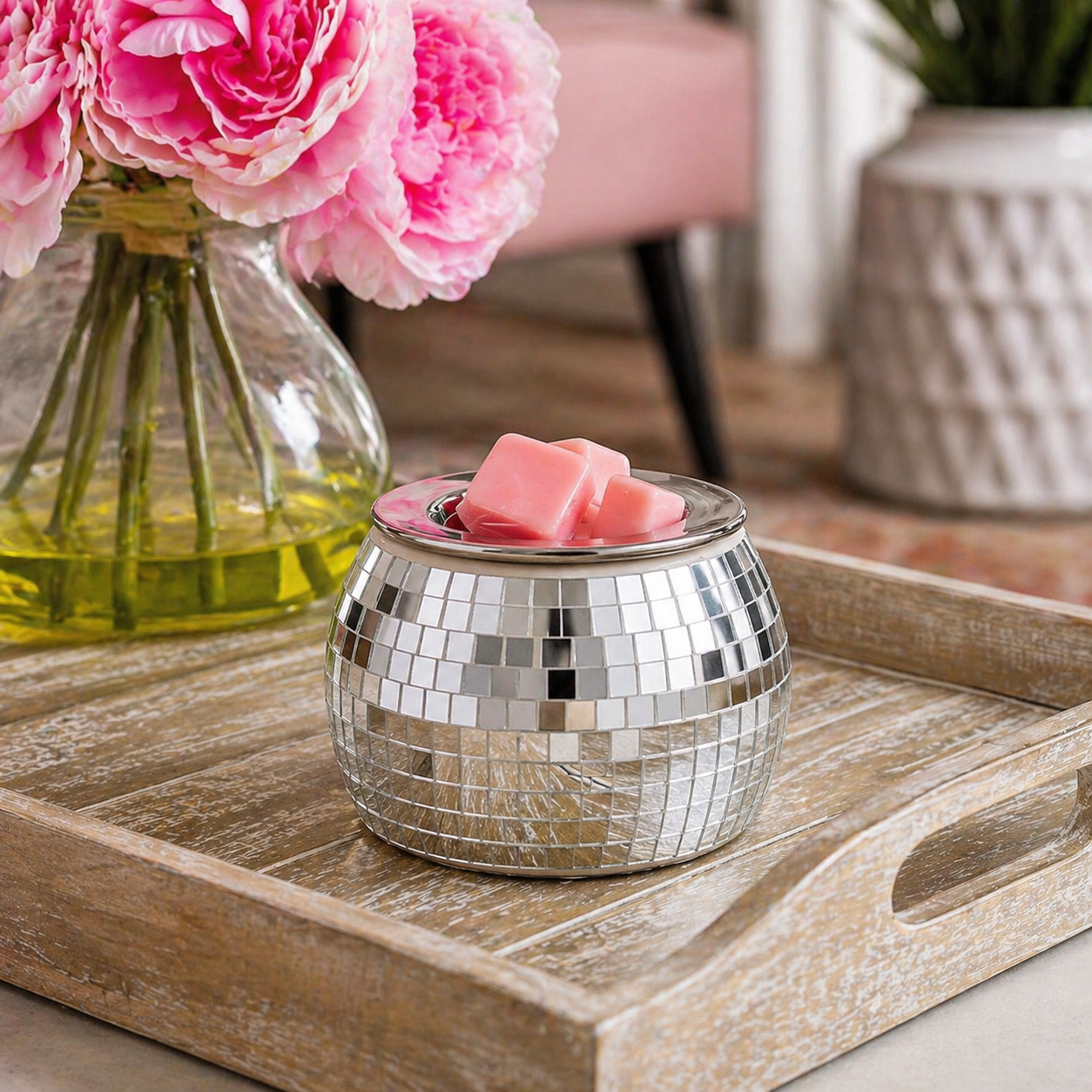 Ceramic Mirrored Disco Ball Wax Tart Warmer | Retro Electric Melter for Scented Wax | Funky Home Fragrance Decor