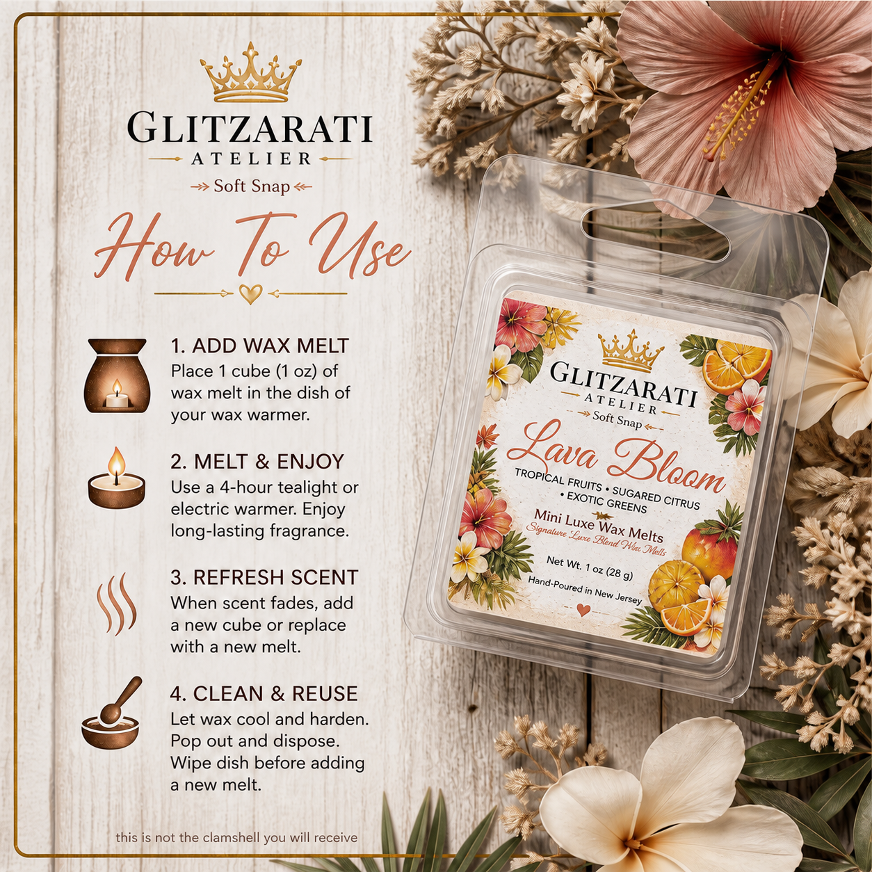 Lava Bloom | Signature Luxe Blend Wax Melt | Tropical Fruits, Sugared Citrus & Exotic Greens | 1 oz Clamshell | Glitzarati Atelier™