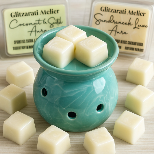 Luxury Wax Melts – 2.8 oz Coconut Soy Luxe Blend Clamshells • Handcrafted Artisanal Fragrance with Mica Swirl | Glitzarati Atelier