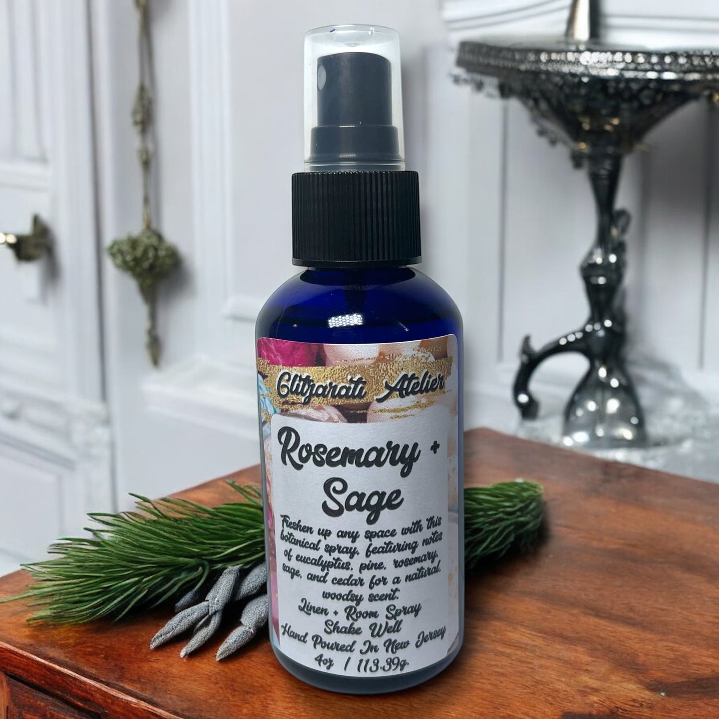 Glitzarati Atelier Linen & Room Fine Mist Spray - 4oz Natural Odor Eliminator & Freshener