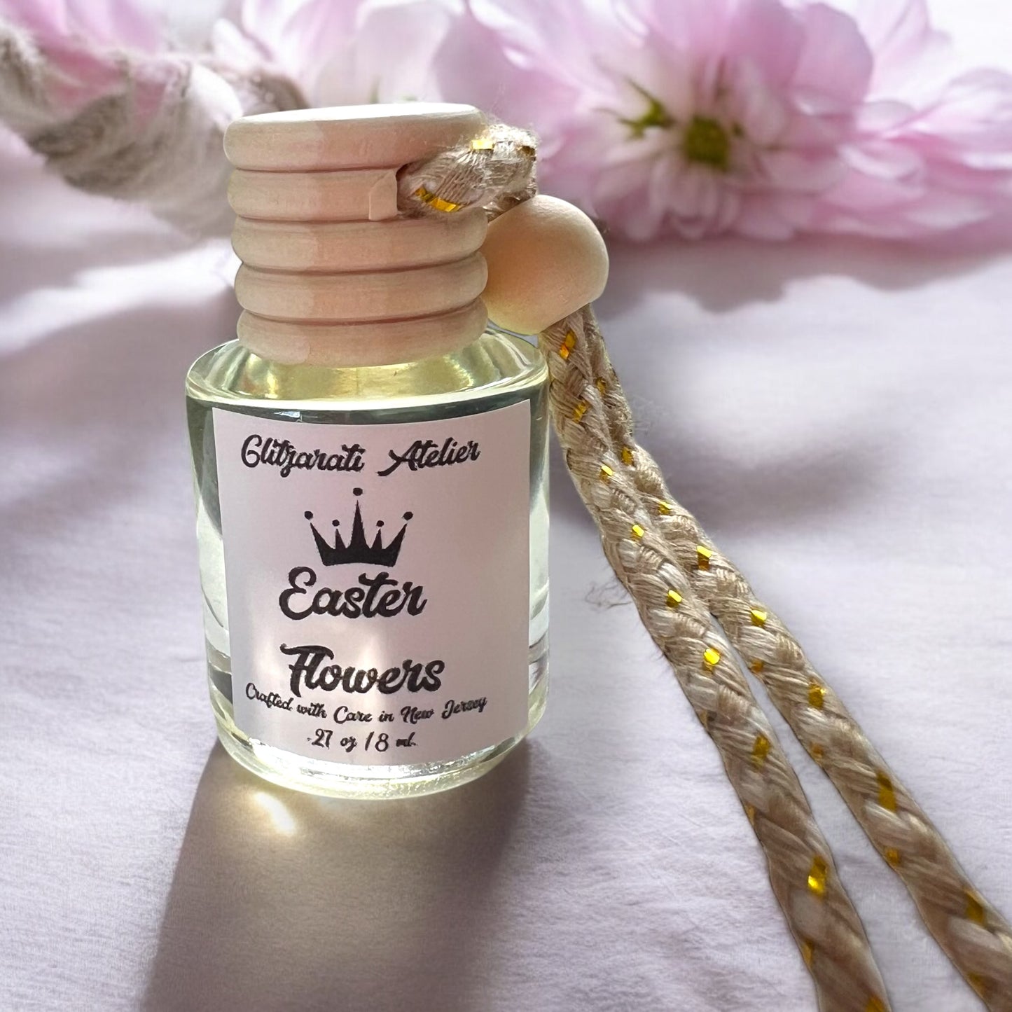 Easter Flowers Hanging Car Diffuser – Honeysuckle, Jasmine & Lilac Bloom | 8ml Glass Freshener by Glitzarati Atelier