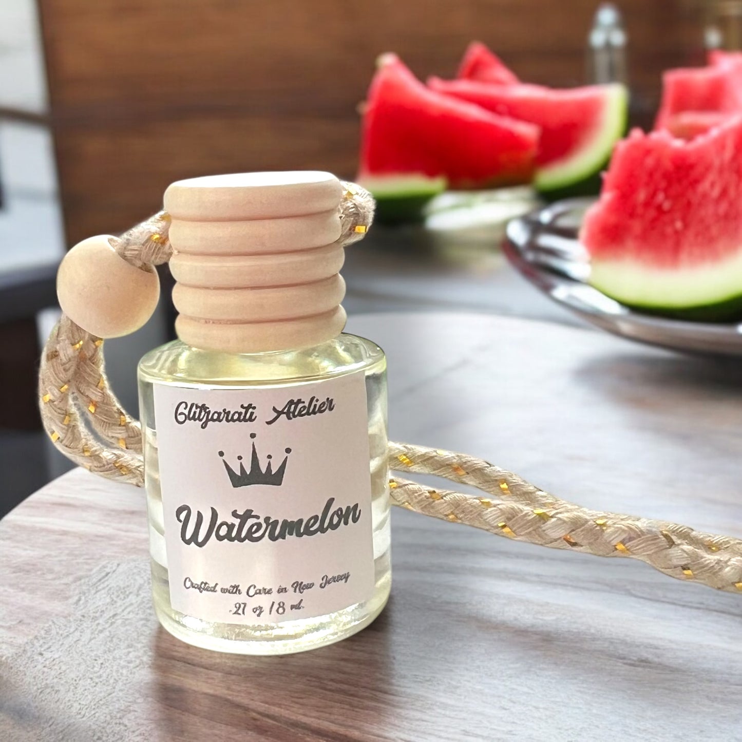 Watermelon Hanging Car Diffuser – Juicy Summer Fruit Scent | 8ml Glass Freshener by Glitzarati Atelier