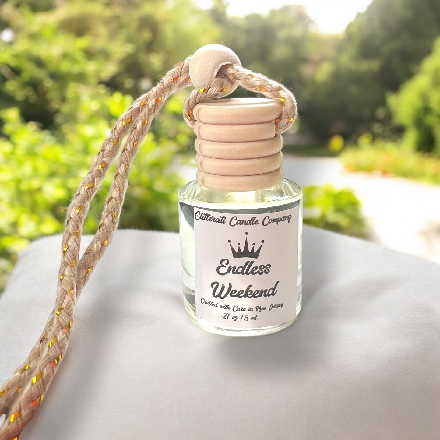 Endless Weekend Hanging Car Diffuser – Beachy Citrus Floral Vibes | 8ml Glass Freshener by Glitzarati Atelier