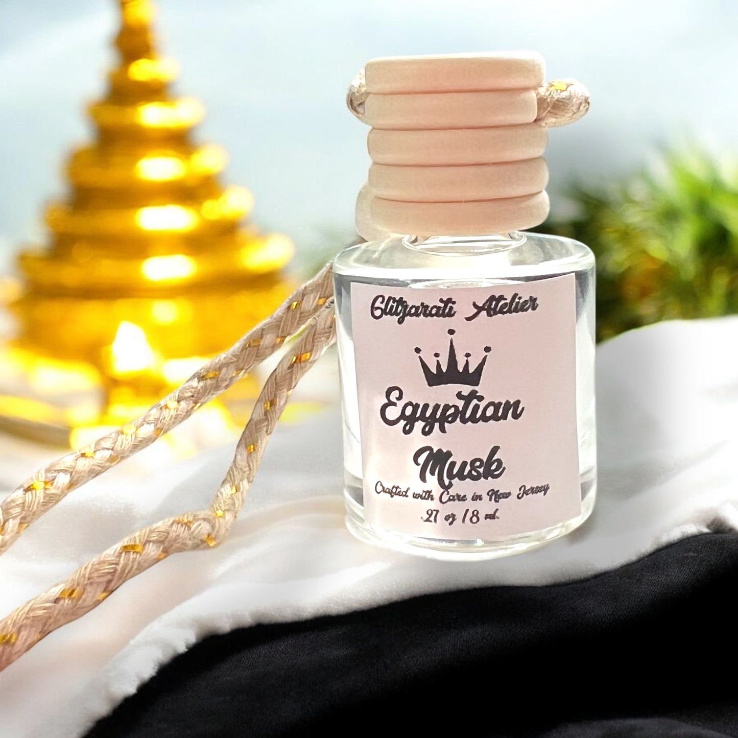 Egyptian Musk Hanging Car Diffuser – Soft Floral Musk Elegance | 8ml Glass Freshener by Glitzarati Atelier