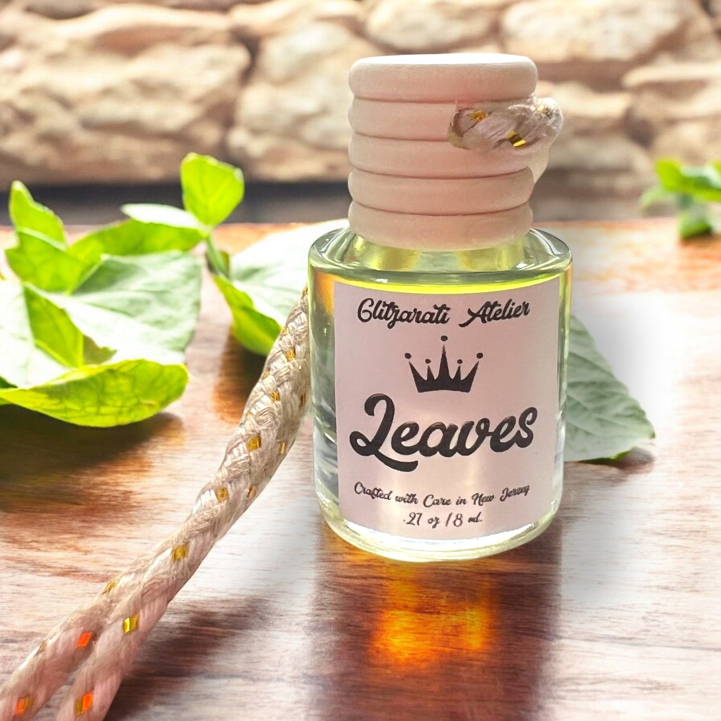 Leaves Car Diffuser – Fall Apples, Golden Nectar & Freshly Fallen Leaves | 8ml Hanging Glass Freshener by Glitzarati Atelier