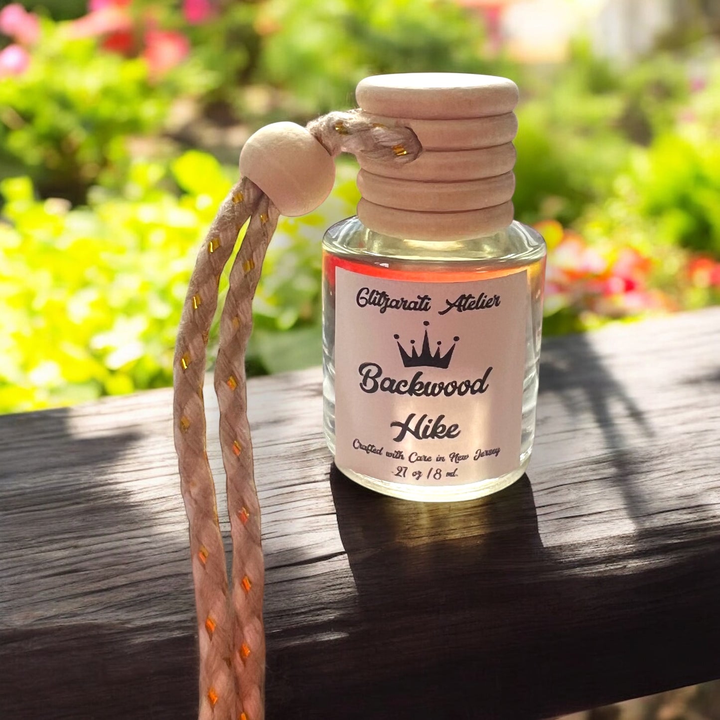 Backwood Hike Hanging Car Diffuser – Fresh Spice, Cedar & Moss Woods | 8ml Glass Freshener by Glitzarati Atelier (Limited Edition)