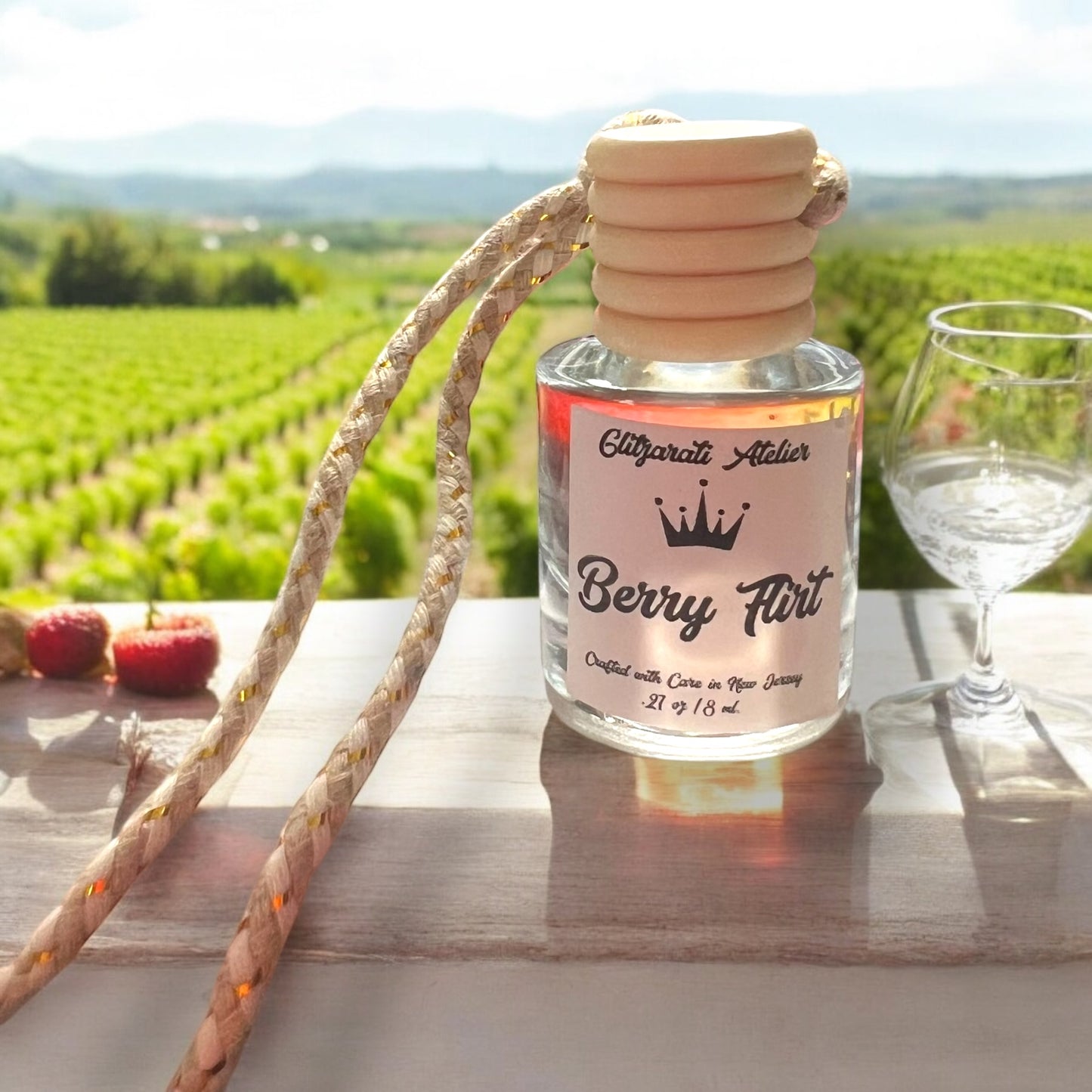 Berry Flirt Scented Hanging Glass Car Oil Diffuser Freshener 8ml