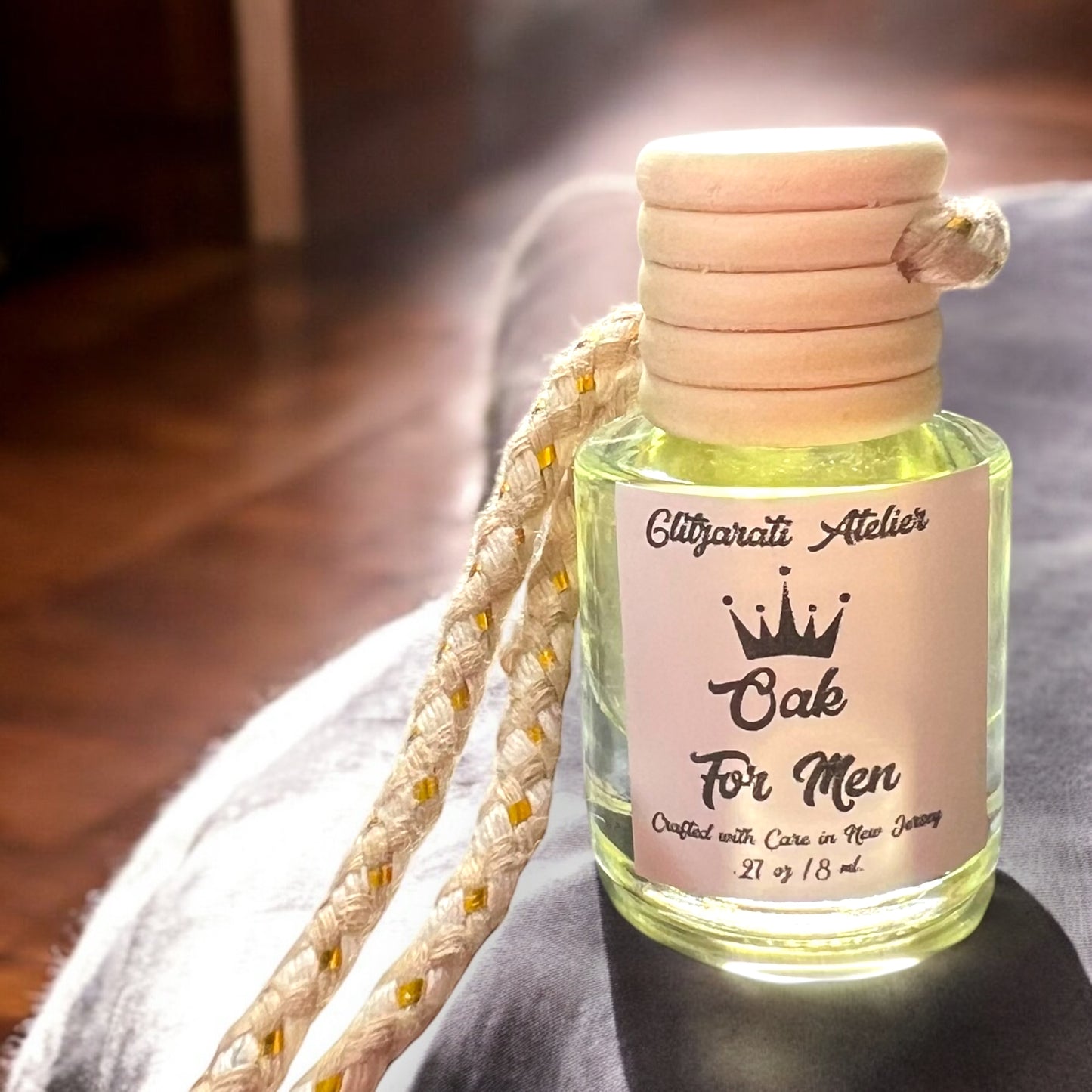 Oak For Men Hanging Car Diffuser – Cedar, Musk & Bergamot Woods | 8ml Glass Freshener by Glitzarati Atelier