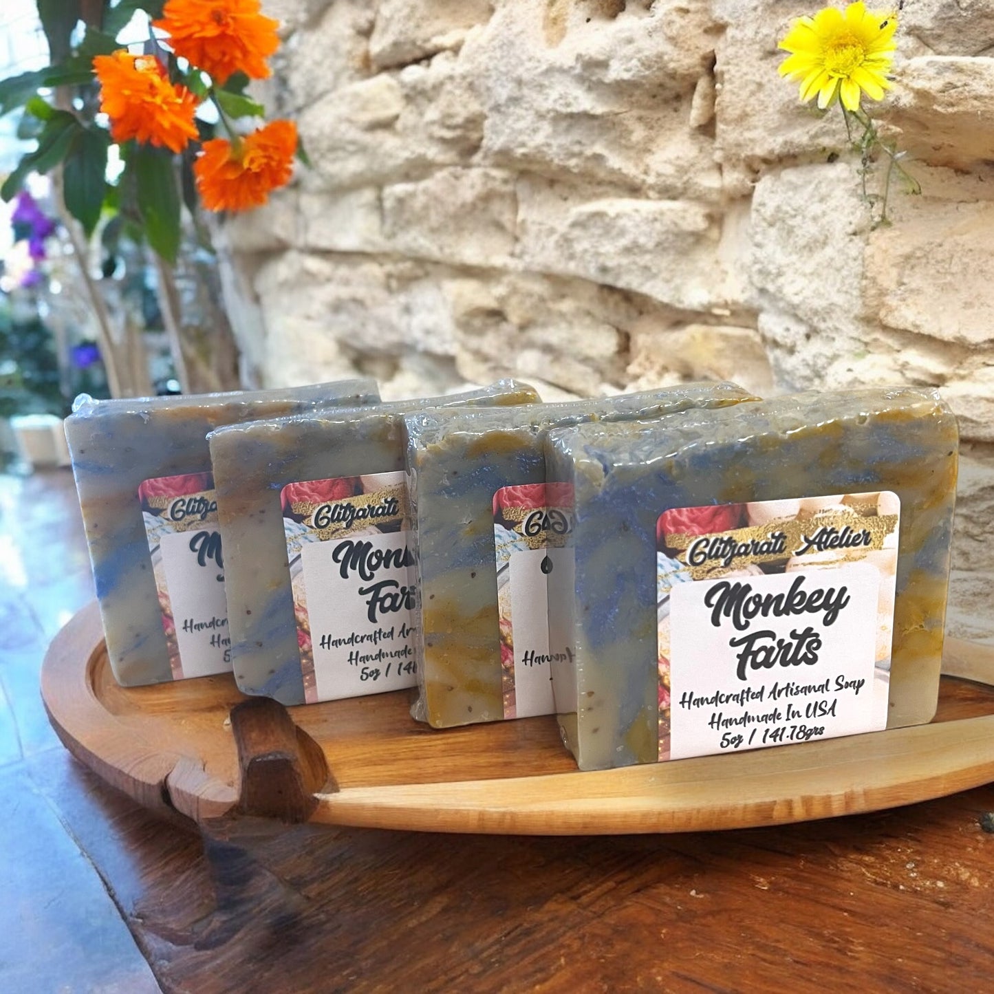 Monkey Farts Soap Bar – Tropical Banana & Bubblegum Blend | Cold Process Vegan Exfoliating Soap | Glitzarati Atelier