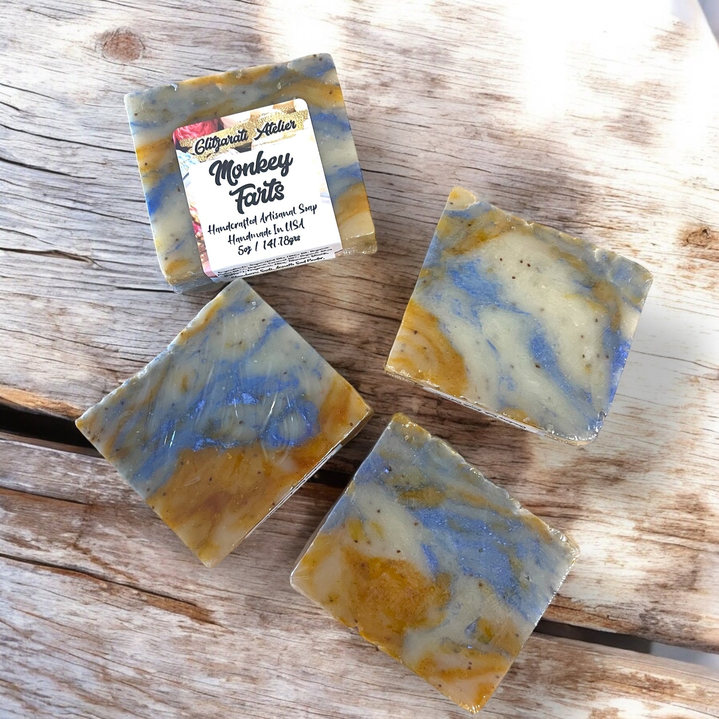 Monkey Farts Soap Bar – Tropical Banana & Bubblegum Blend | Cold Process Vegan Exfoliating Soap | Glitzarati Atelier