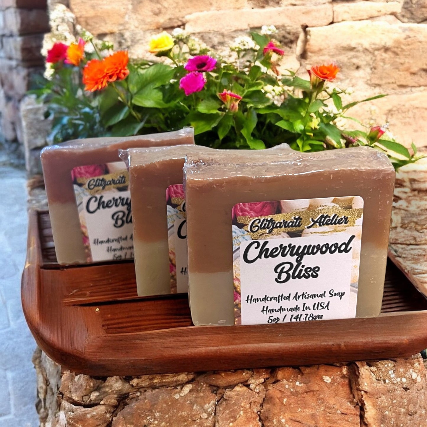 Cherrywood Bliss Soap Bar – Cherry Almond & Blossom Scent | Cold Process Vegan Skincare | Glitzarati Atelier