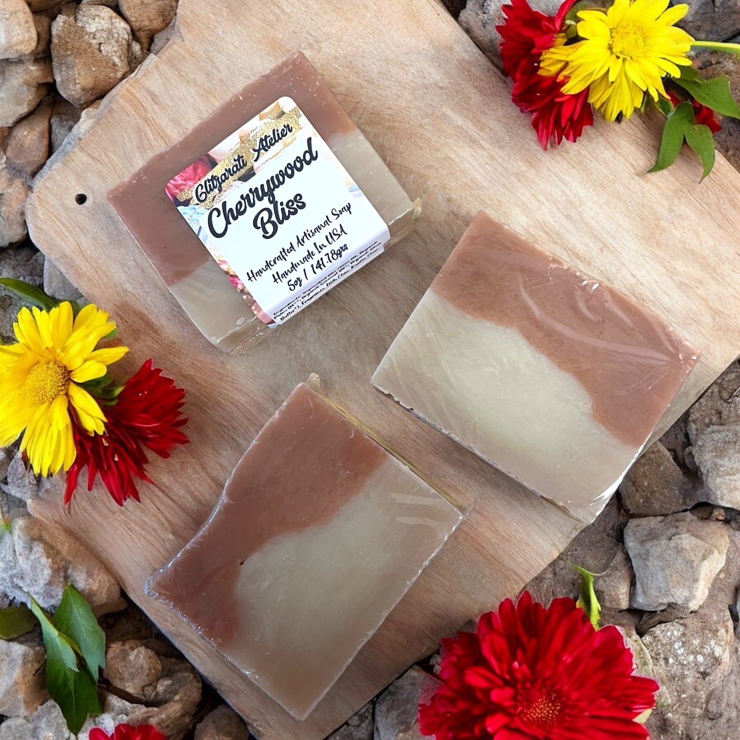 Cherrywood Bliss Soap Bar – Cherry Almond & Blossom Scent | Cold Process Vegan Skincare | Glitzarati Atelier