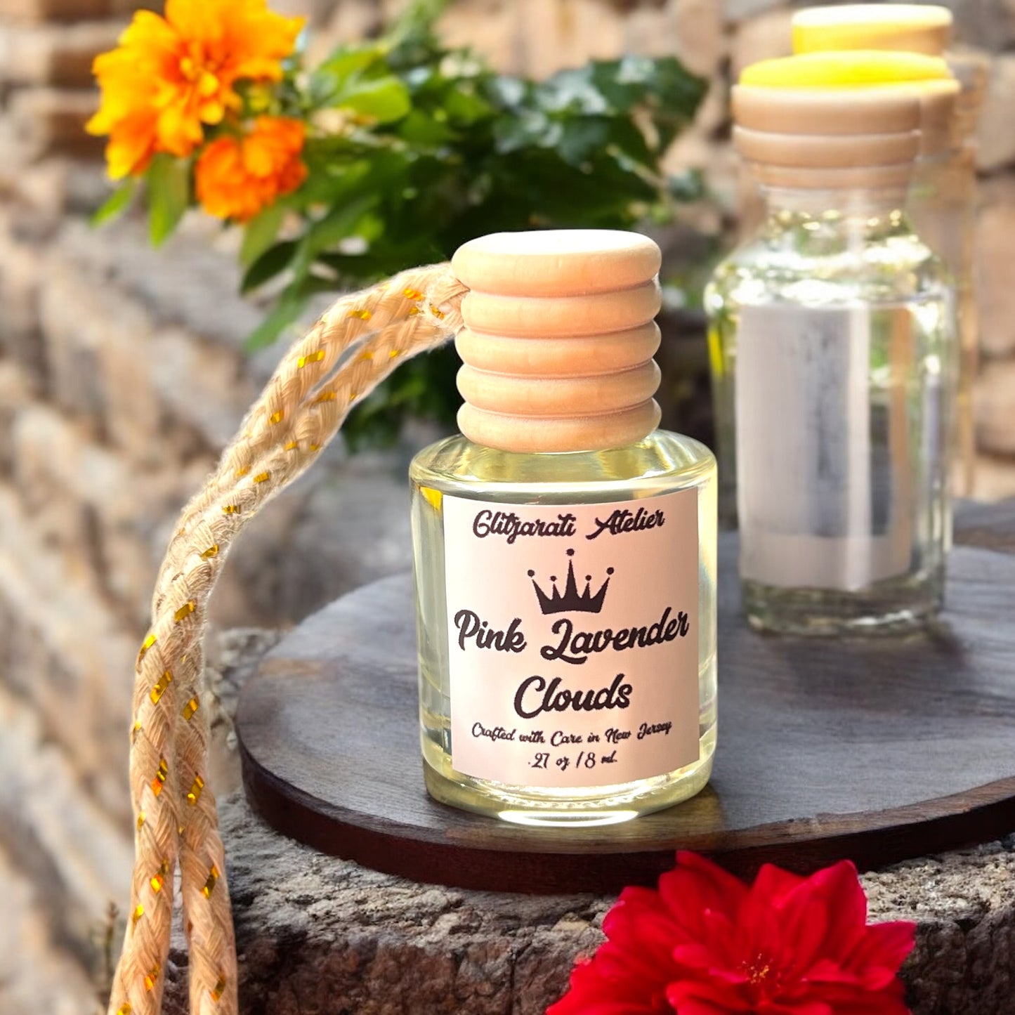 Pink Lavender Clouds Scented Glass Hanging Car Oil Diffuser Freshener 8ml