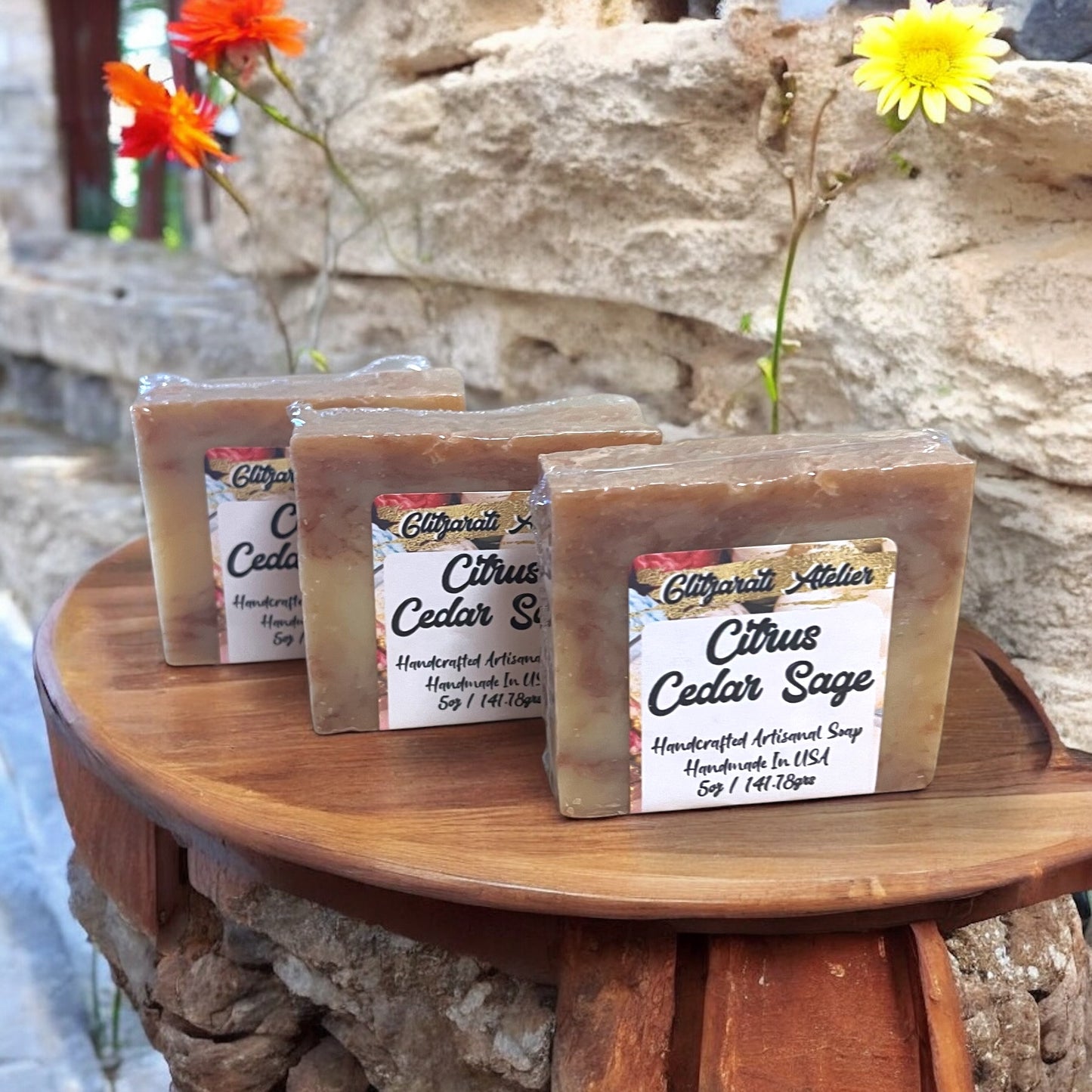 Citrus Cedar Sage Soap Bar – Lemongrass & Clary Sage | Exfoliating Cold Process Vegan Skincare | Glitzarati Atelier