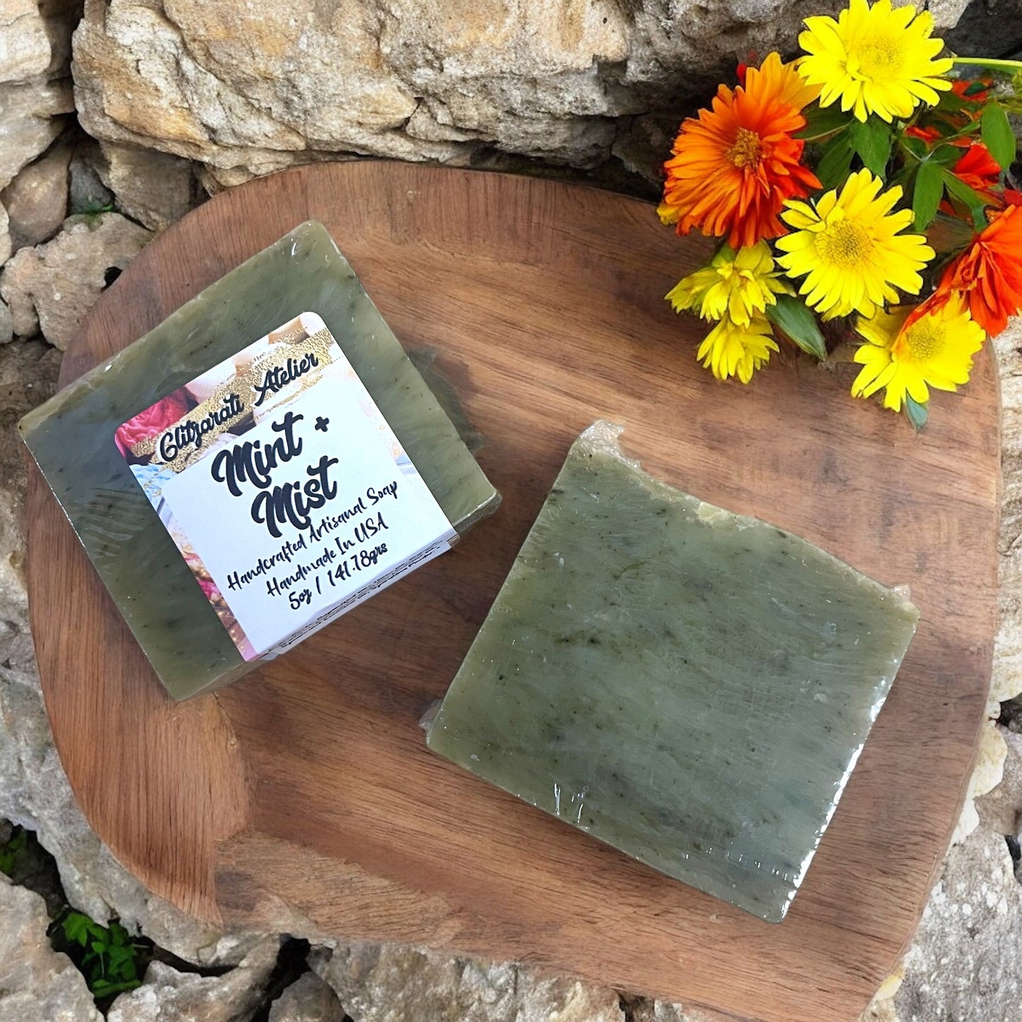 Mint & Mist Soap Bar – Eucalyptus & Spearmint with Spirulina | Cold Process Vegan Skincare | Glitzarati Atelier