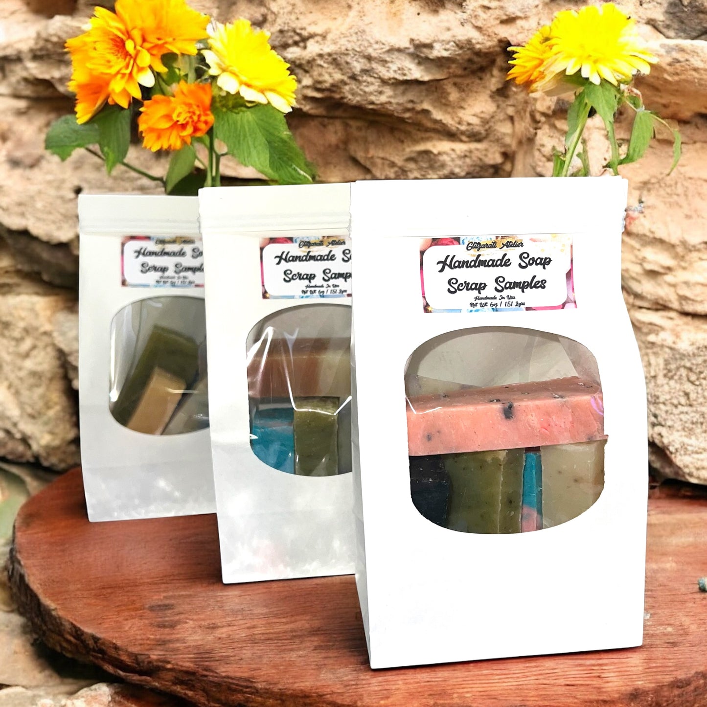 Soap Scraps Mystery Bag – 6oz+ Cold Process Soap Ends & Trims | Sustainable Artisan Variety | Glitzarati Atelier