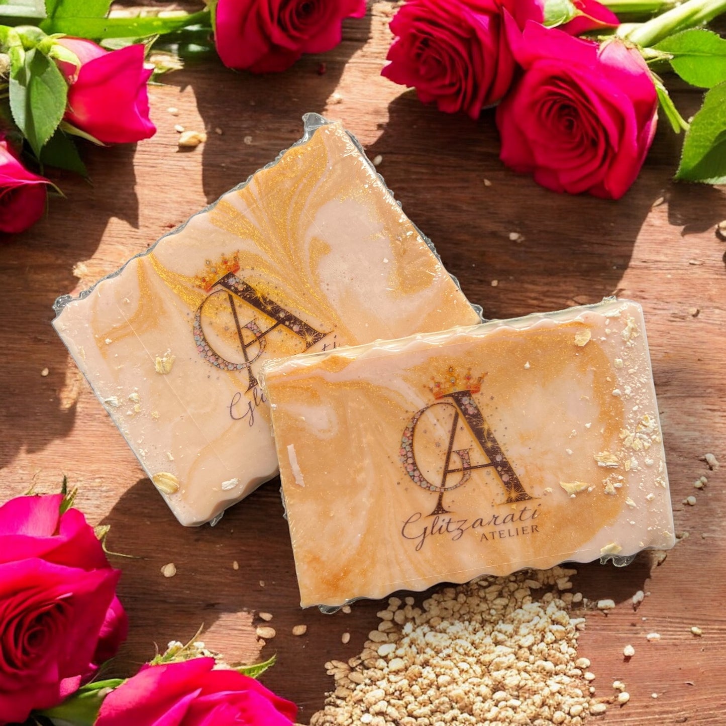 Golden Oatmeal Bar – 2 oz Goat Milk Soap with Honey, Oats & Gold Mica | For Dry & Sensitive Skin | Glitzarati Atelier
