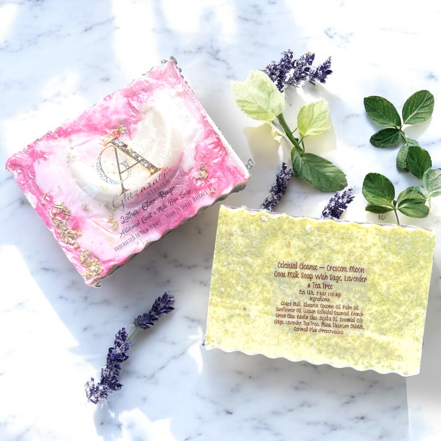 Celestial Cleanse – Crescent Moon Goat Milk Soap with Sage, Lavender & Tea Tree | Glitzarati Atelier