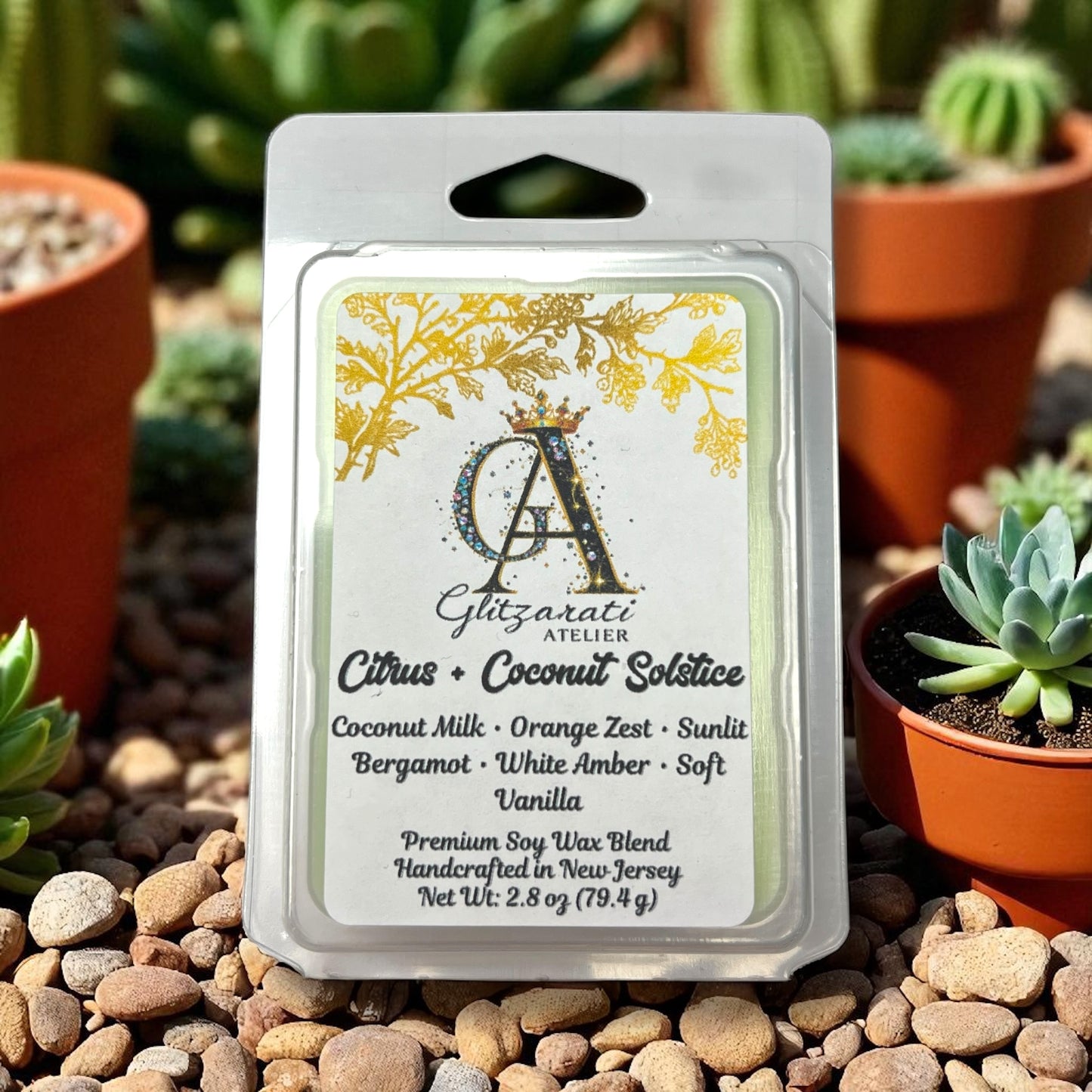 Citrus & Coconut Solstice Luxe Iridescent Wax Melts – Coconut Milk, Orange Zest & Sunlit Bergamot • 2.8 oz | Glitzarati Atelier