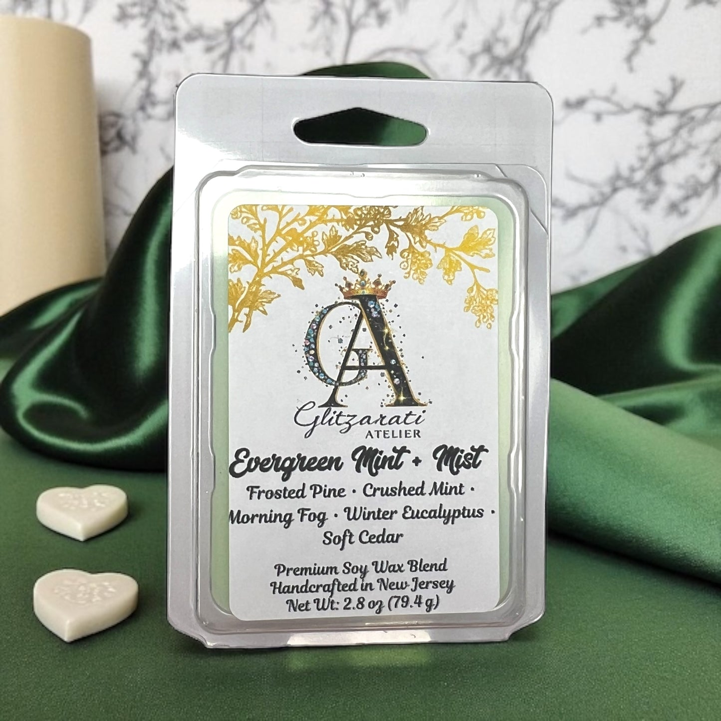 Evergreen Mint & Mist Luxe Iridescent Wax Melts – Frosted Pine, Crushed Mint & Morning Fog • 2.8 oz | Glitzarati Atelier