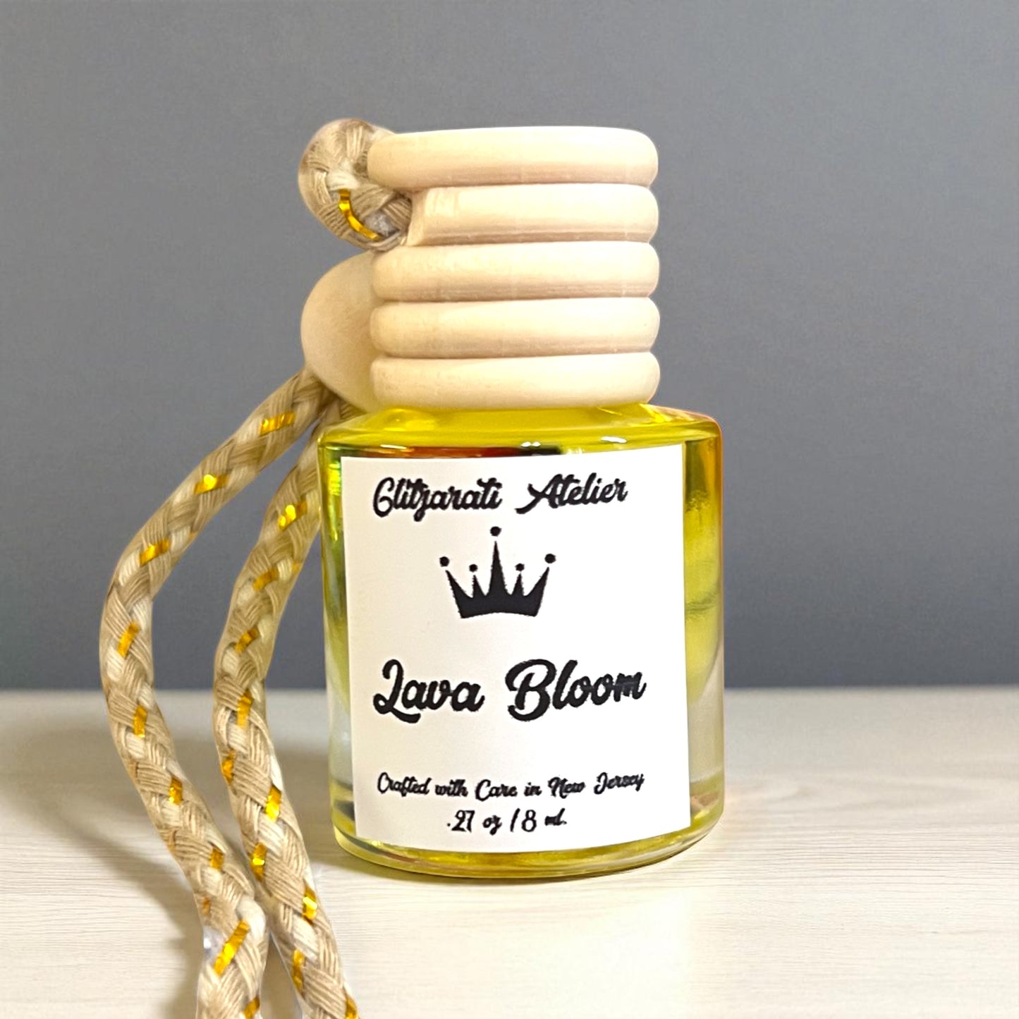 Lava Bloom Hanging Car Diffuser – Tropical Citrus, Sugared Fruit & Island Greens | 8ml Glass Freshener by Glitzarati Atelier