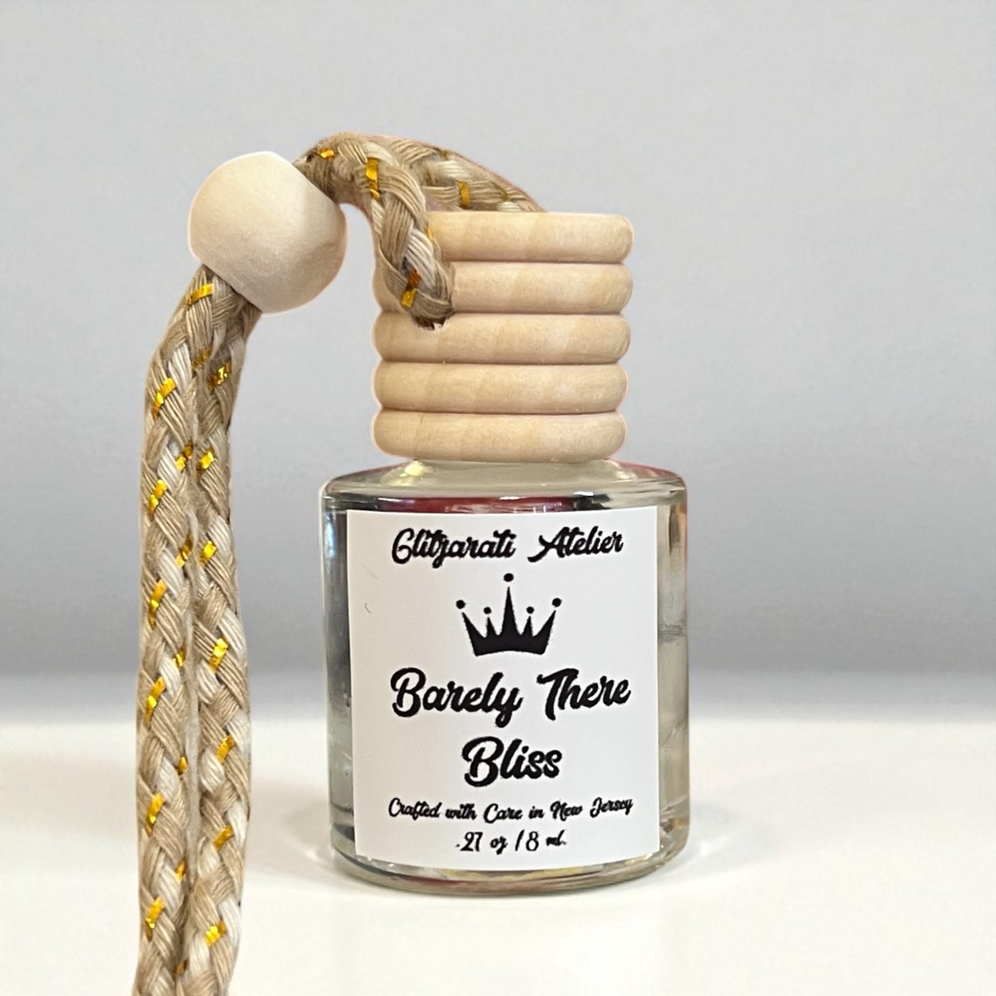 Barely There Bliss Hanging Car Diffuser – Tropical Fruit, Coconut & Vanilla | 8ml Glass Freshener by Glitzarati Atelier