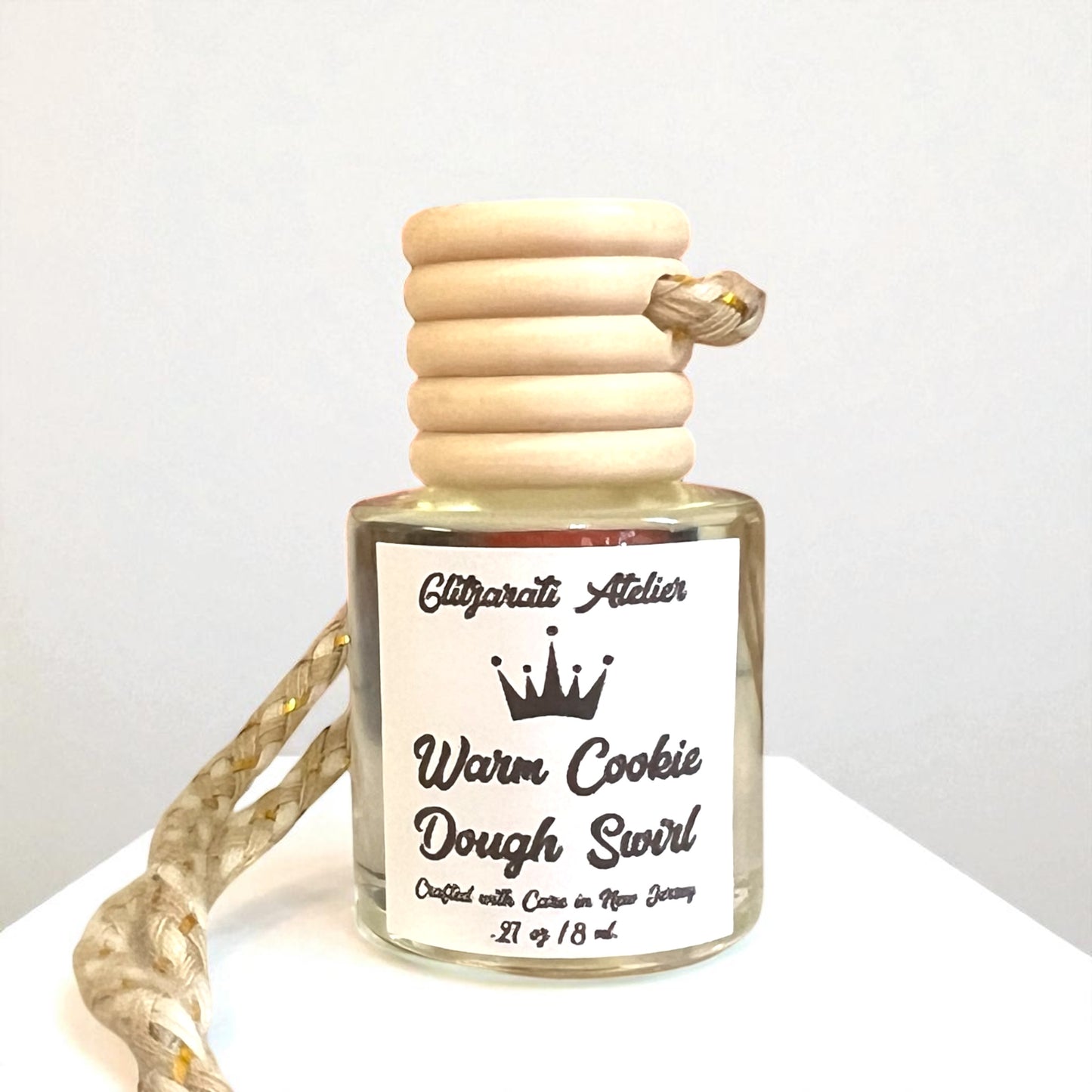 Warm Cookie Dough Swirl Hanging Car Diffuser – Fresh-Baked Cookie, Cocoa Chips & Sweet Vanilla | 8ml Glass Freshener by Glitzarati Atelier