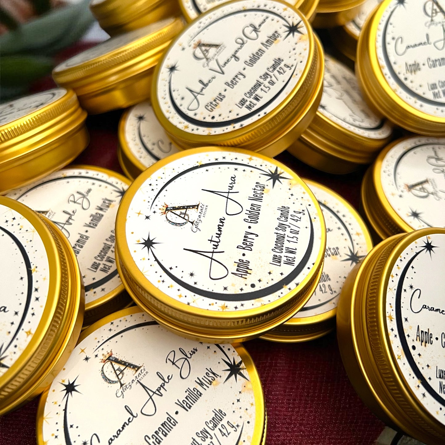 Amber Vineyard Glow Petite Luxe™ Candle – Citrus, Berry & Golden Amber • 2 oz Travel Tin | Glitzarati Atelier