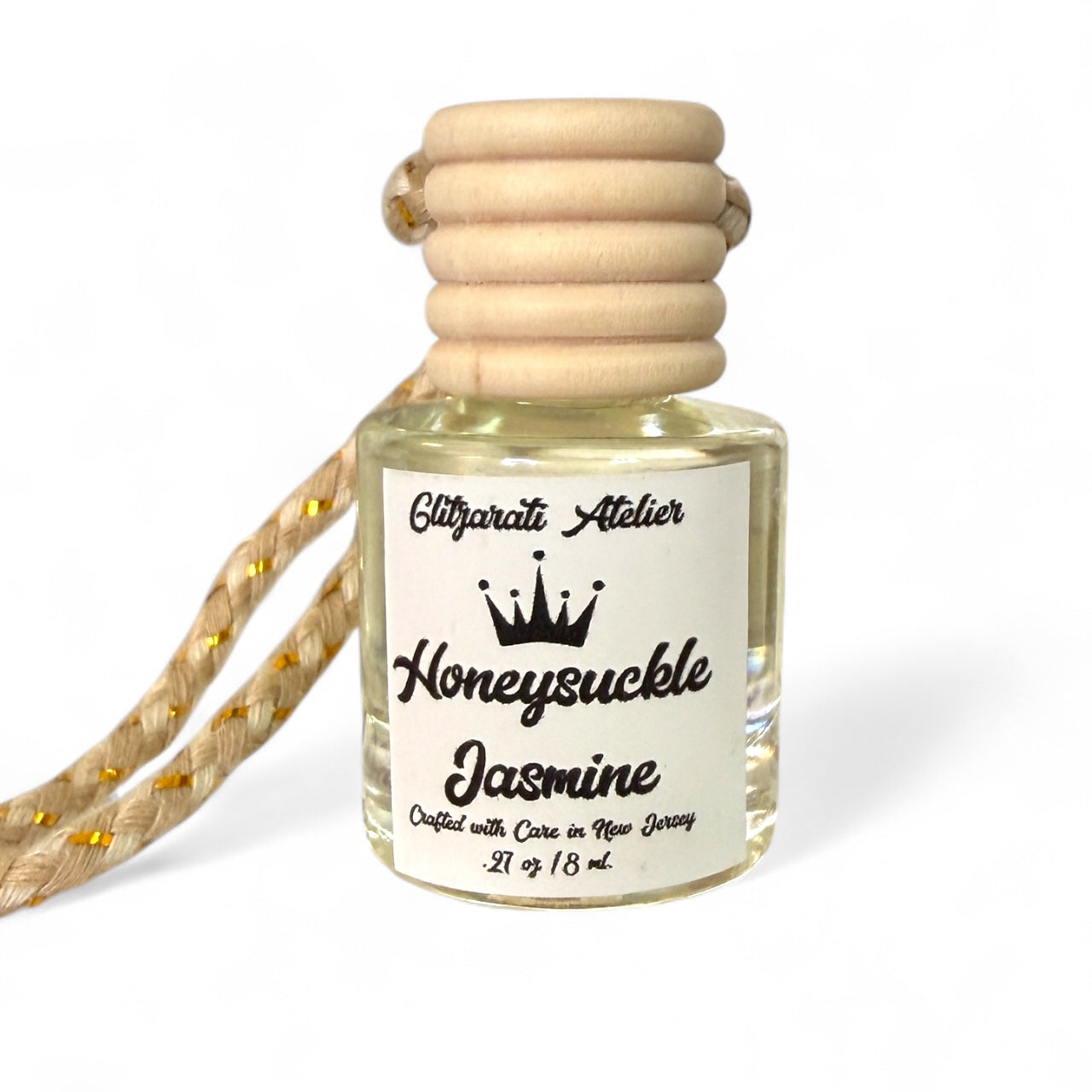 Honeysuckle Jasmine Hanging Car Diffuser – Blooming Garden Floral Scent | 8ml Glass Freshener by Glitzarati Atelier