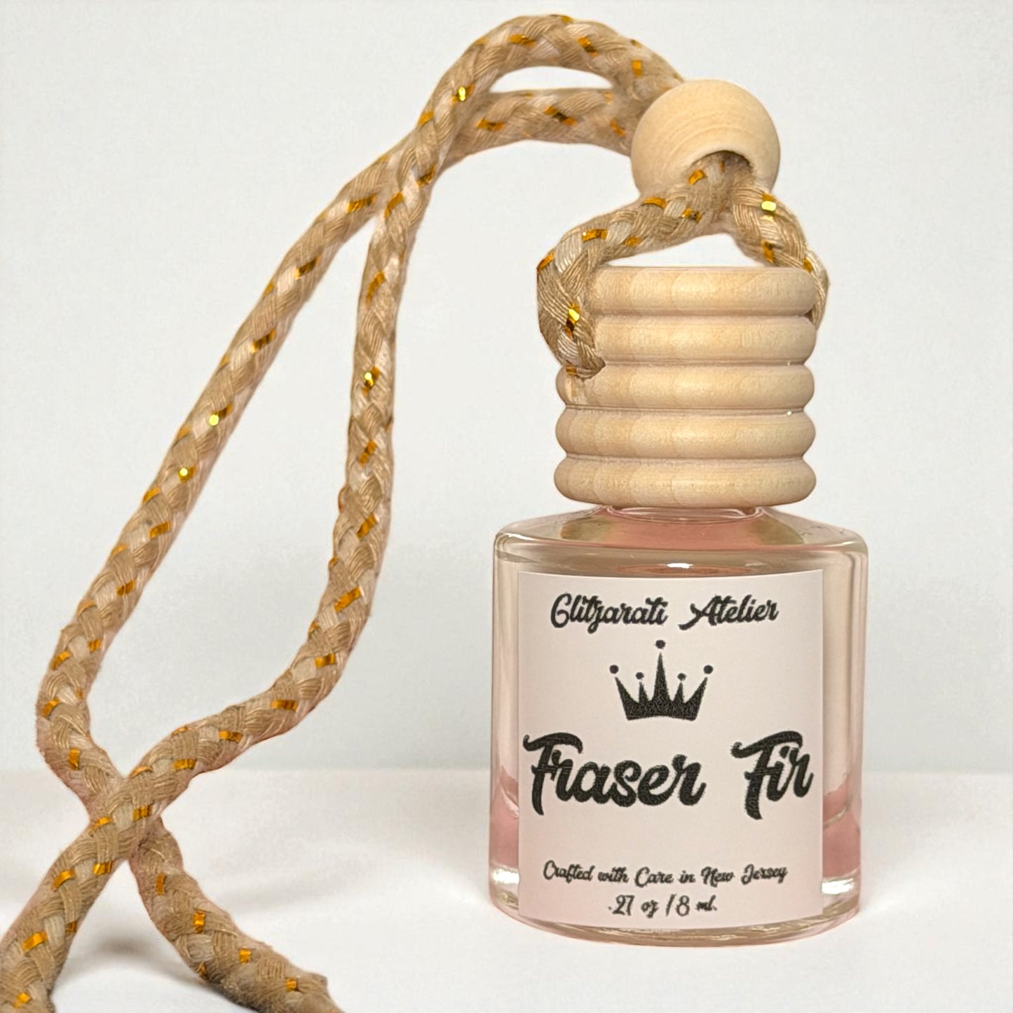 Fraser Fir Hanging Car Diffuser – Evergreen, Cedar & Christmas Tree Vibes | 8ml Glass Freshener by Glitzarati Atelier