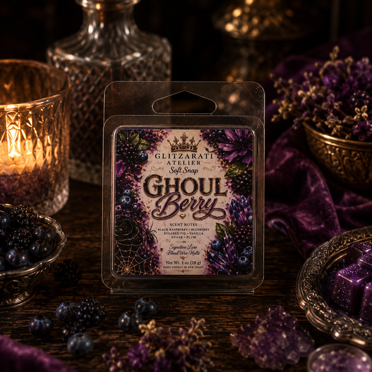 Ghoul Berry scented wax melt packaging with Halloween-themed design on a dark background.
