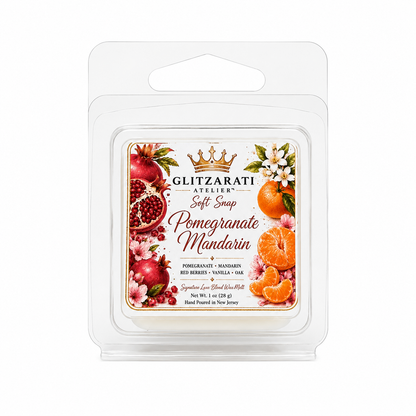 Pomegranate Mandarin | Signature Luxe Blend Wax Melt | Pomegranate, Sparkling Mandarin, Berries & Sheer Musk | 1 oz Clamshell | Glitzarati Atelier™