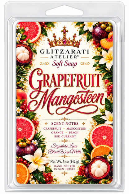 Grapefruit Mangosteen | Signature Luxe Blend Wax Melt | Fresh Citrus, Juicy Mango & Tropical Pineapple | 5 oz Clamshell | Glitzarati Atelier™