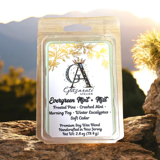 Evergreen Mint & Mist Luxe Iridescent Wax Melts – Frosted Pine, Crushed Mint & Morning Fog • 2.8 oz | Glitzarati Atelier