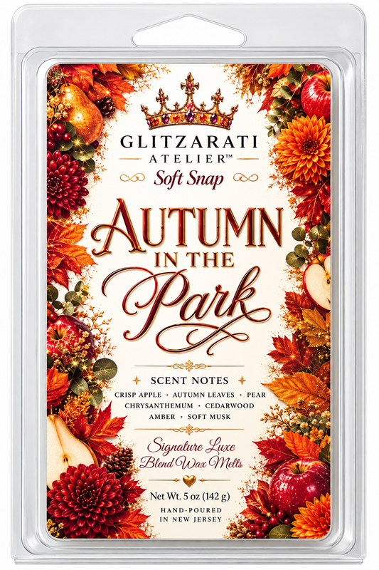 Autumn in the Park | Signature Luxe Blend Wax Melt | Crisp Apple, Fallen Leaves & Warm Amber | 5 oz Clamshell | Glitzarati Atelier™