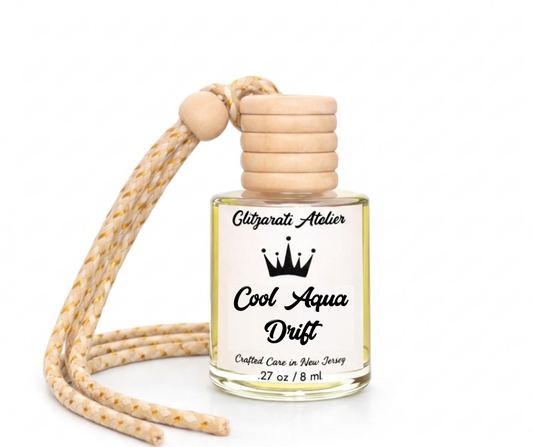 Cool Aqua Drift | Luxe Hanging Car Diffuser | Fresh Aquatic, Citrus & Smooth Woods | Refillable Glass Freshener