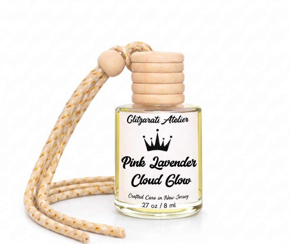 Pink Lavender Cloud Glow | Luxe Hanging Car Diffuser | Soft Lavender & Creamy Vanilla | Refillable Glass Car Freshener