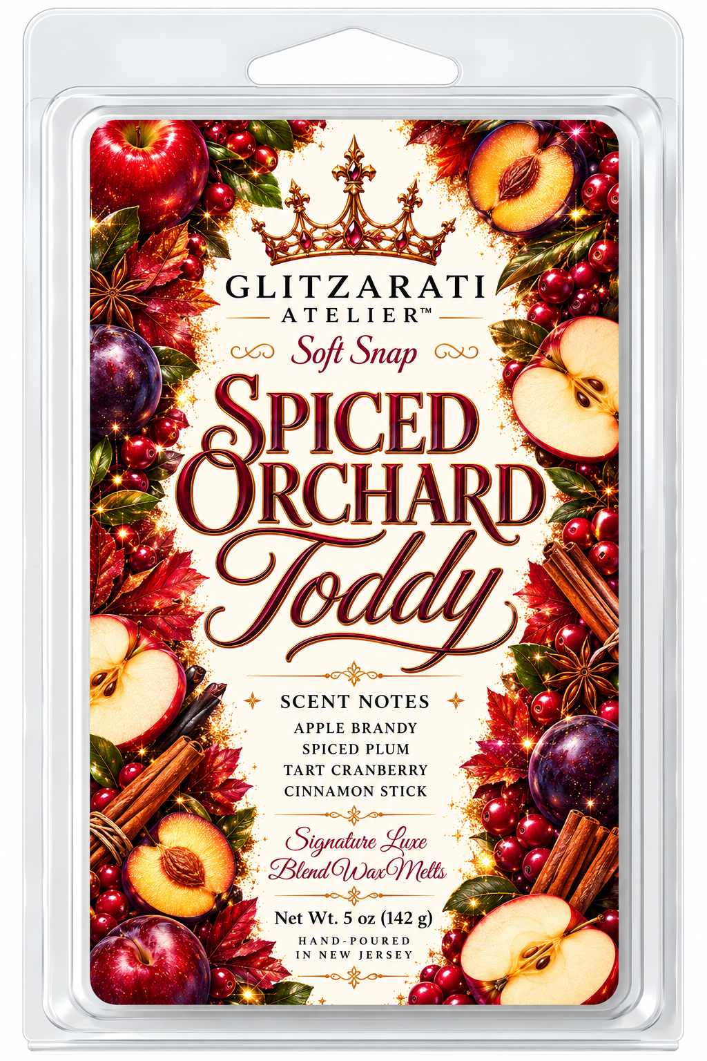 Spiced Apple Toddy | Signature Luxe Blend Wax Melt | Apple Brandy, Spiced Plum & Cinnamon Stick | 5 oz Clamshell | Glitzarati Atelier™