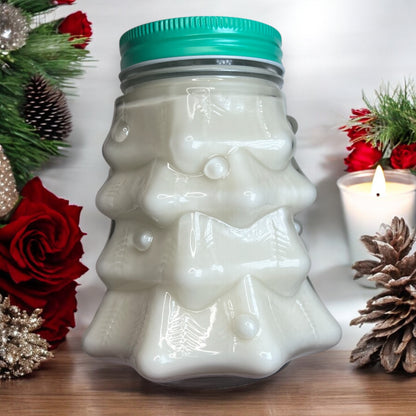 Christmas Tree Premium Soy Wax Candle Glass Mason Jar With Lid 20 oz