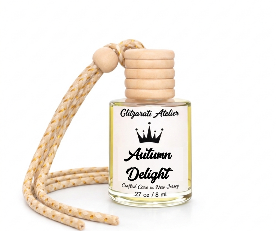 Autumn Delight | Luxe Hanging Car Diffuser | Warm Spice & Cozy Fall Treat | Refillable Glass Car Freshener