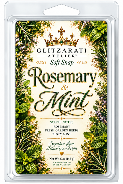 Rosemary & Mint | Signature Luxe Blend Wax Melt | Fresh Rosemary, Garden Herbs & Zesty Mint | 5 oz Clamshell | Glitzarati Atelier™